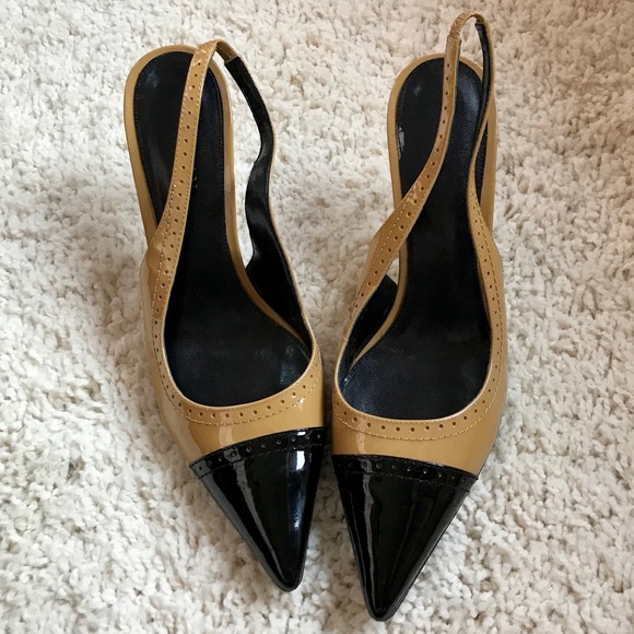 Ralph Lauren Shoes - RALPH LAUREN BEIGE & BLACK SLING BACK PATENT HEELS